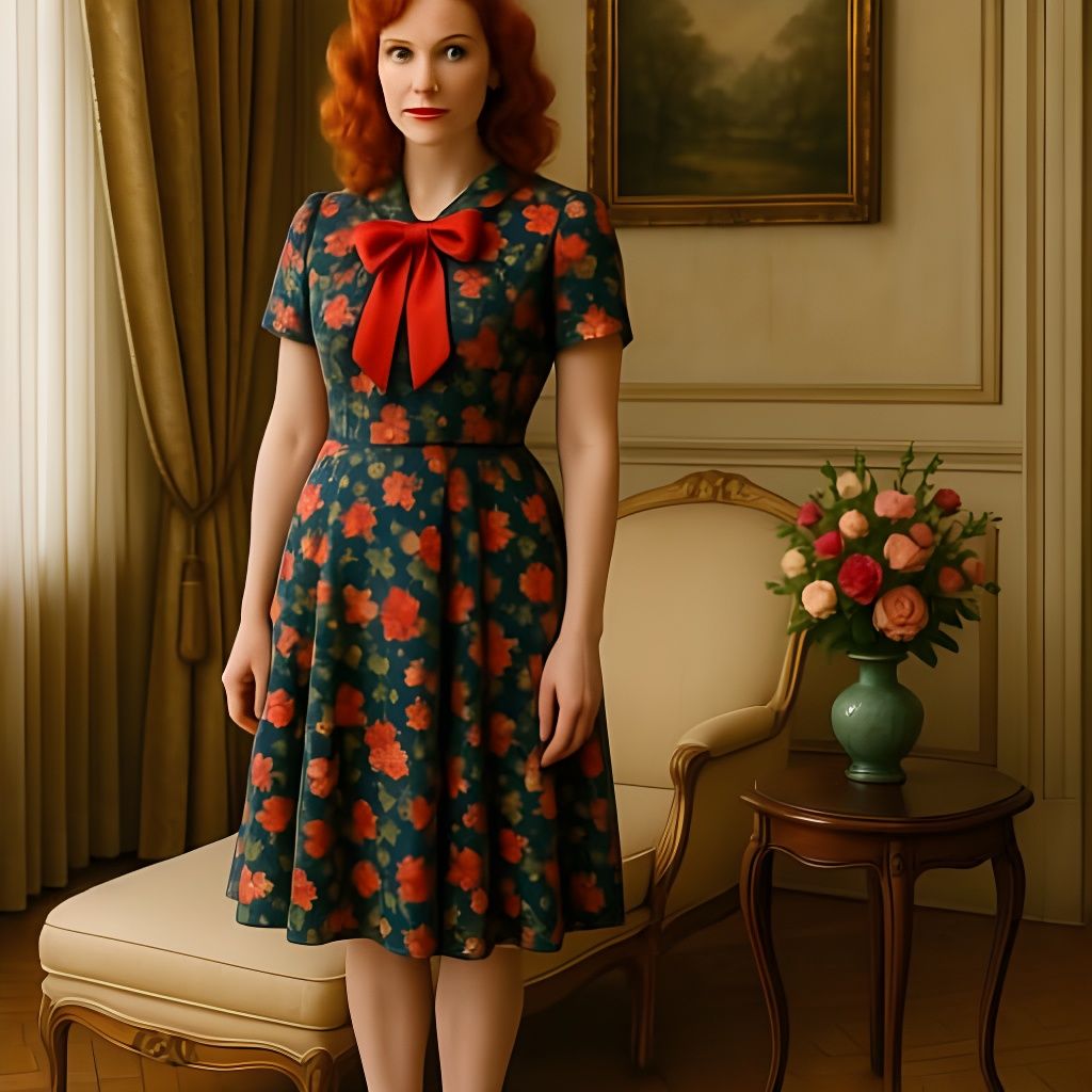 Vintage Woman in Floral Dress Photograph