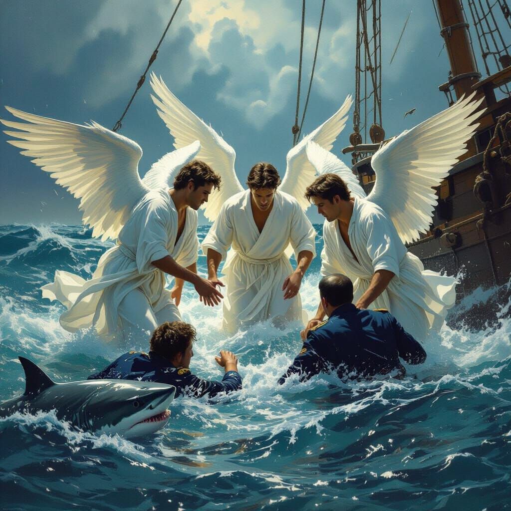 Angels Rescue Sailors from WWII Shipwreck in Stormy Seas
