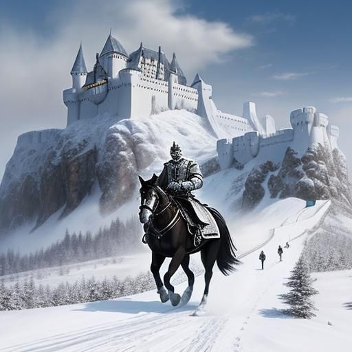 Hyperdetailed White Fortress on Snowy Mountain