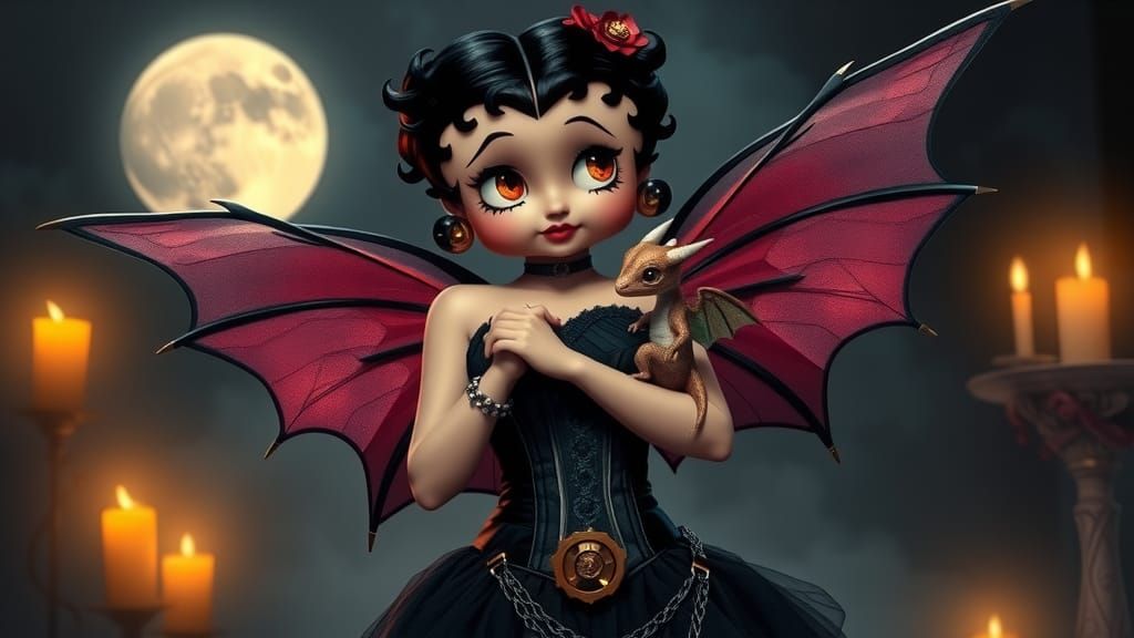 Betty Boop Steampunk Fairy with Baby Dragon