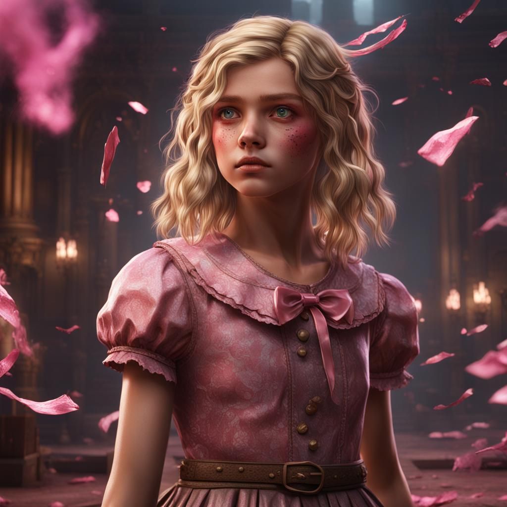 Teenage Girl in Worn Dress, Digital Art