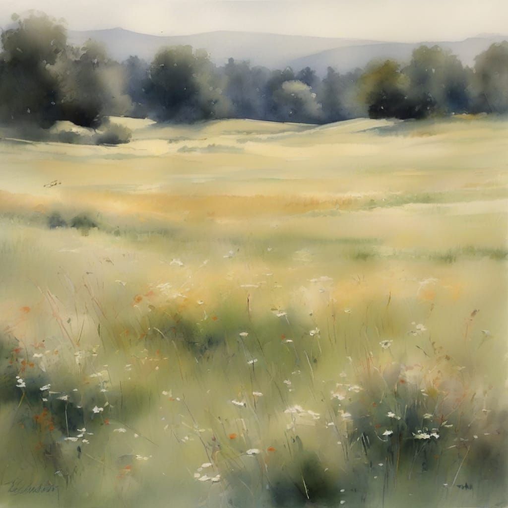 Ethereal Watercolor Meadow Scene