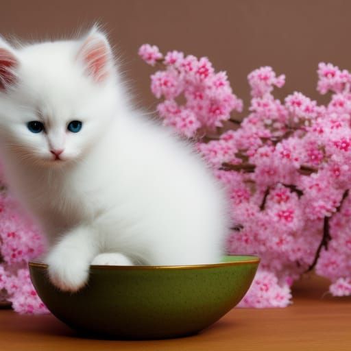 Kitten and Easter Egg Under Sakura Tree
