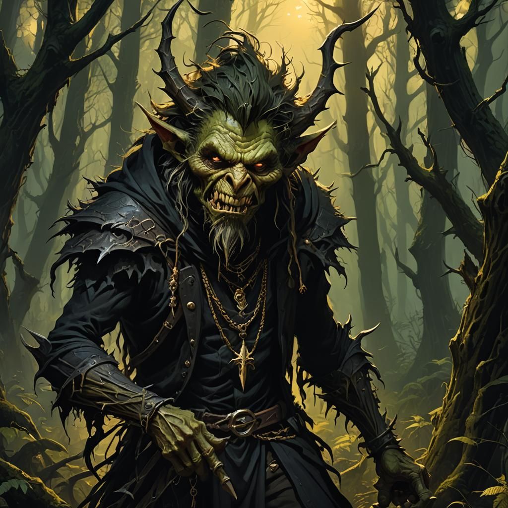 Goblin with Spine Staff in Eerie Forest