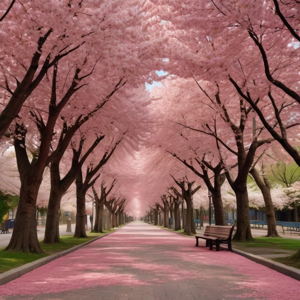 Cherry Blossom Street with Pink Canopy: Professional Photogr...