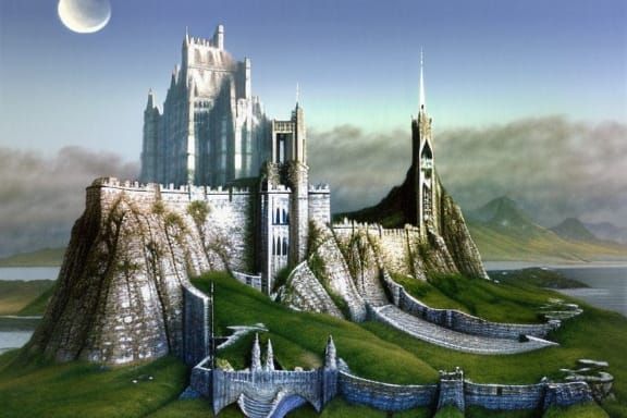 Elvish Castle on Rock Facing the Sea