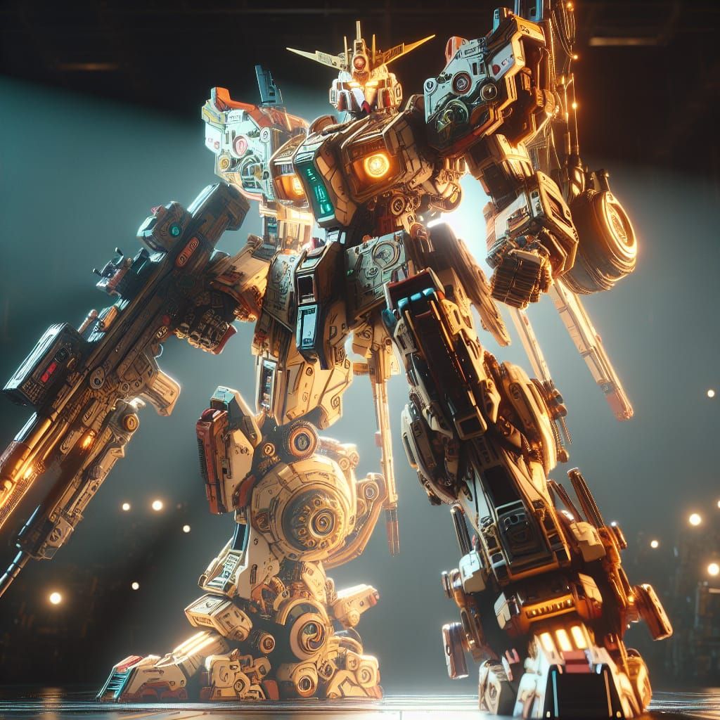 Retro Mecha Action Sequence in Volumetric Lighting