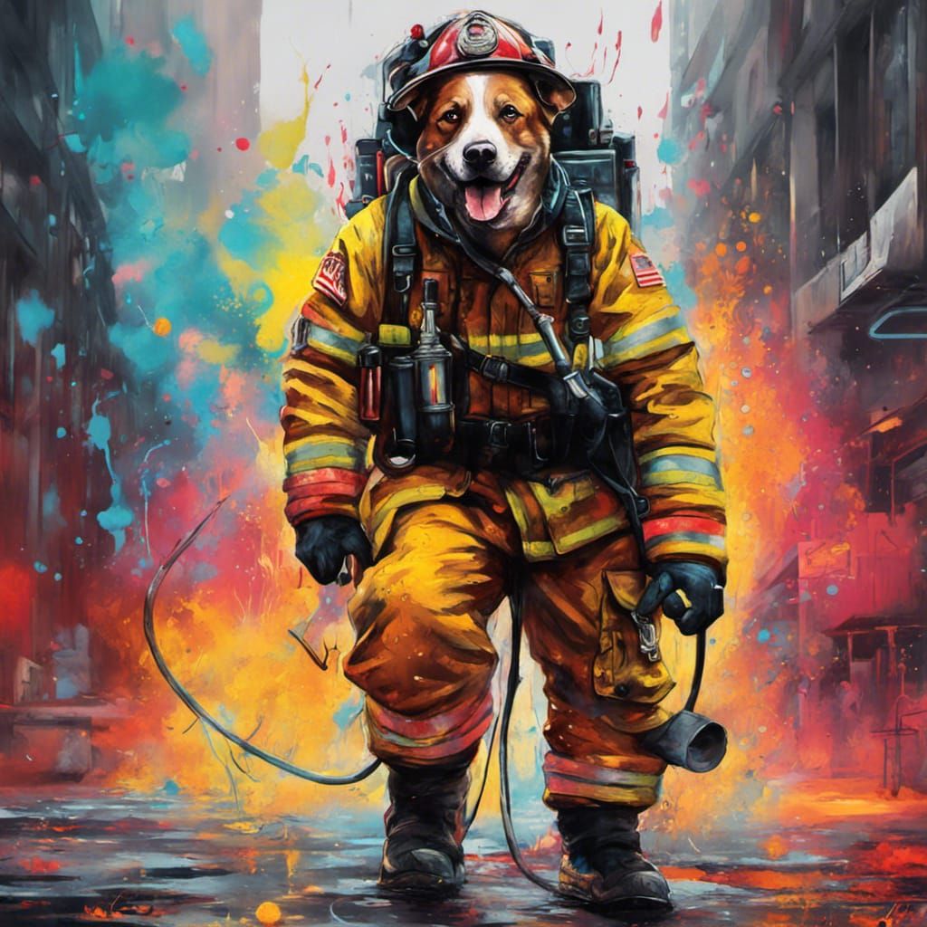 cyberpunk dog firefighter