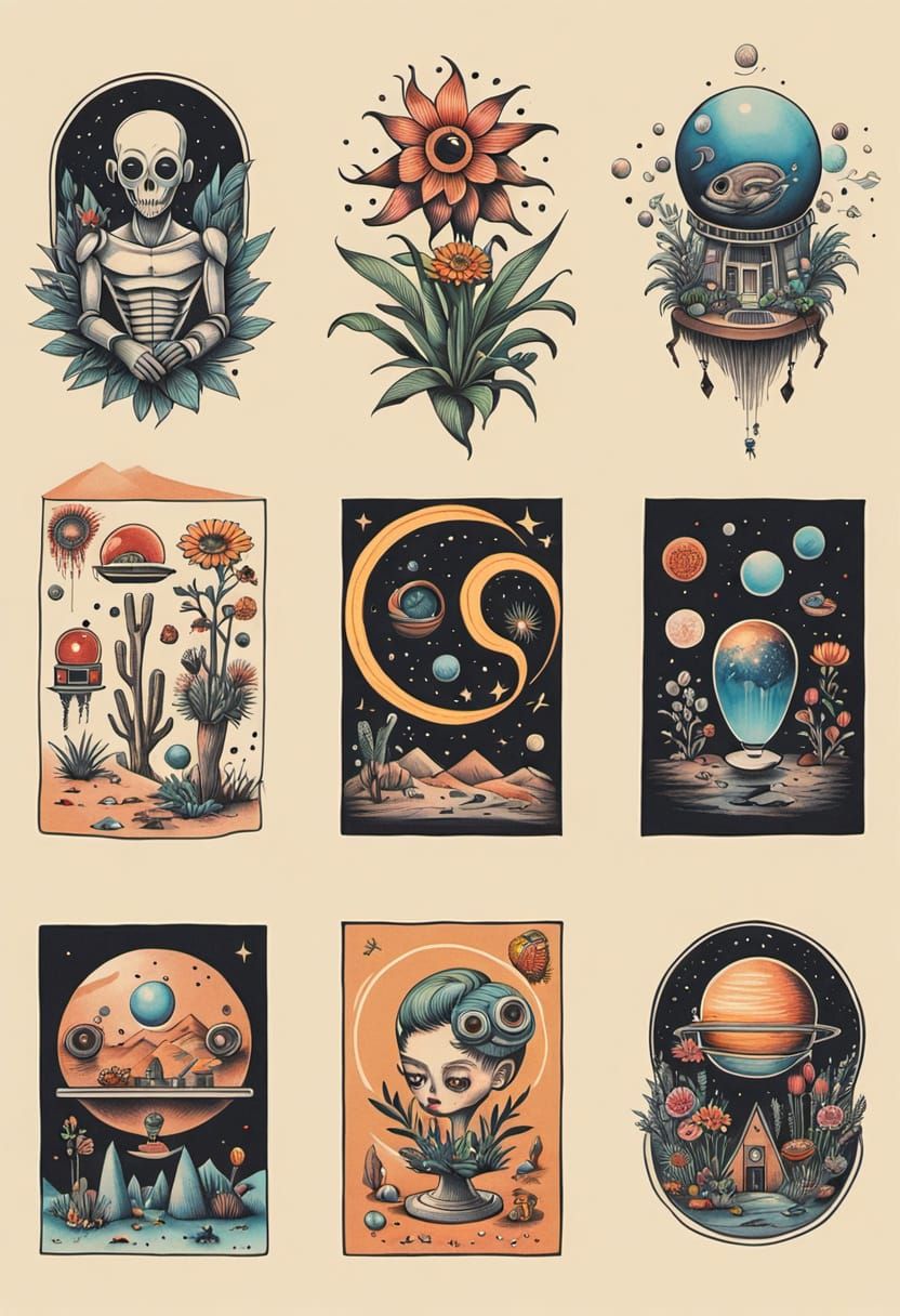 Surreal Flash Tattoo Designs Knolling Sheet