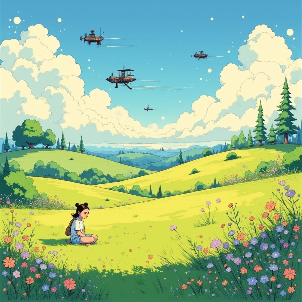 Whimsical Steampunk Landscape in Vibrant Colors