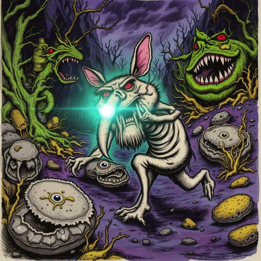 Cartoon Creature Chases Jumbly Woman in Vintage Comic Style