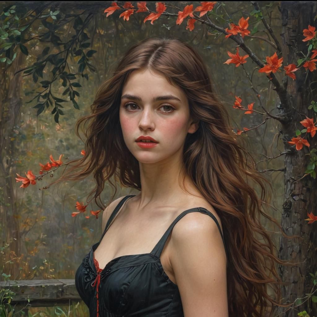 Ethereal Portrait of a Red-Haired Woman in a Dark Medieval S...