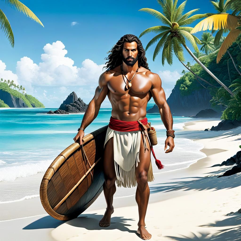 Robinson Crusoe Meets Friday on Tropical Shore