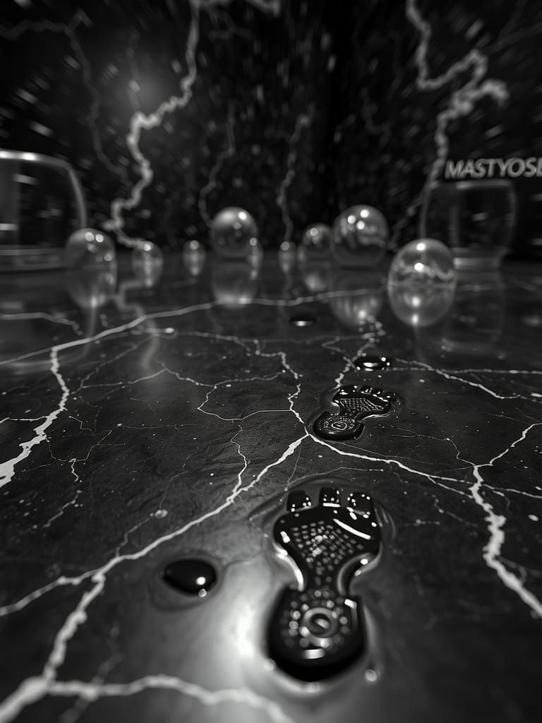 Stormy Footprints in Monochrome, Inspired by Surrealist Drea...