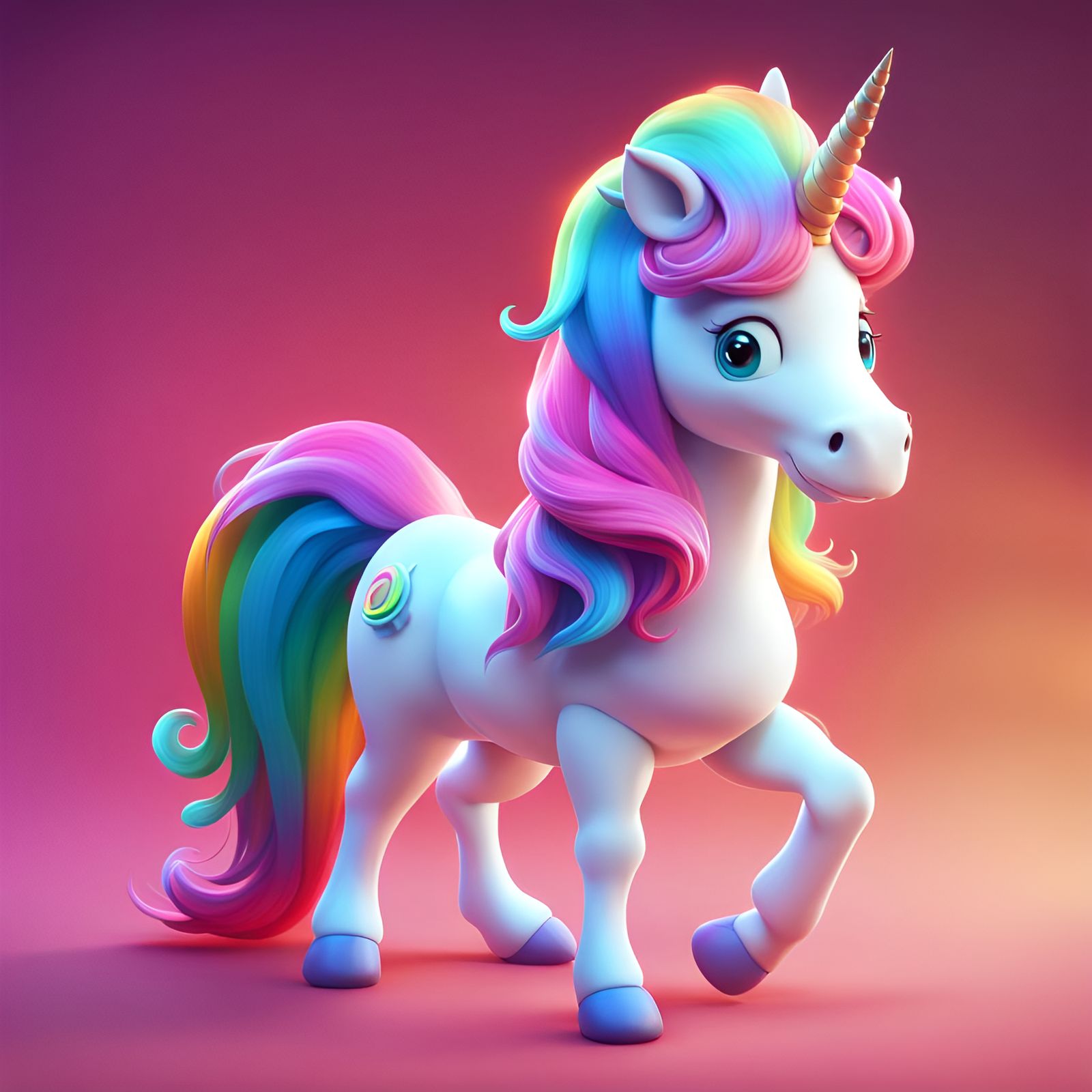 Radiant Unicorn with Rainbow Mane: 3D Digital Art