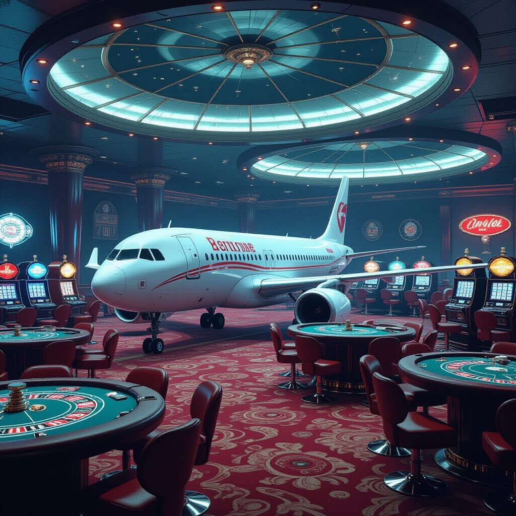 Aeroplane in a Vintage Casino, Futuristic Concept Art