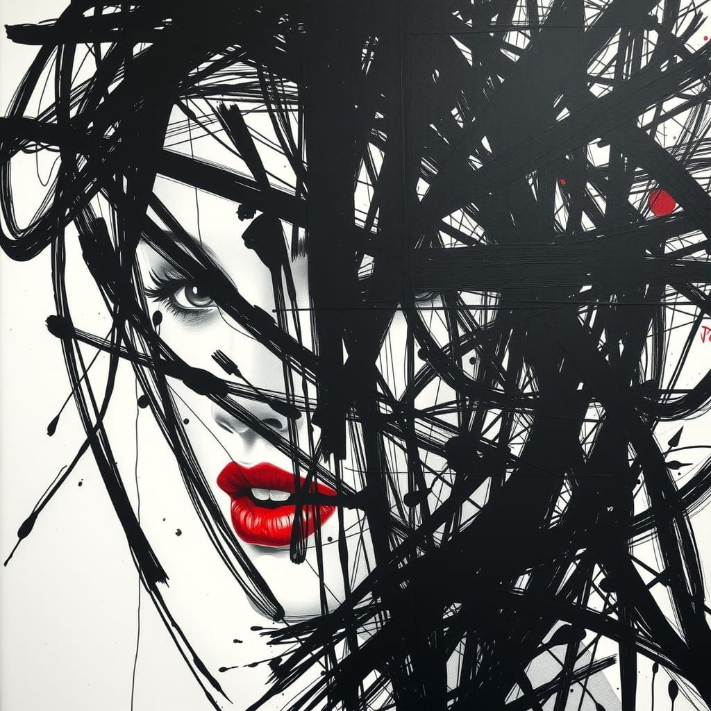 Abstract Renaissance Scrawl with Woman's Face