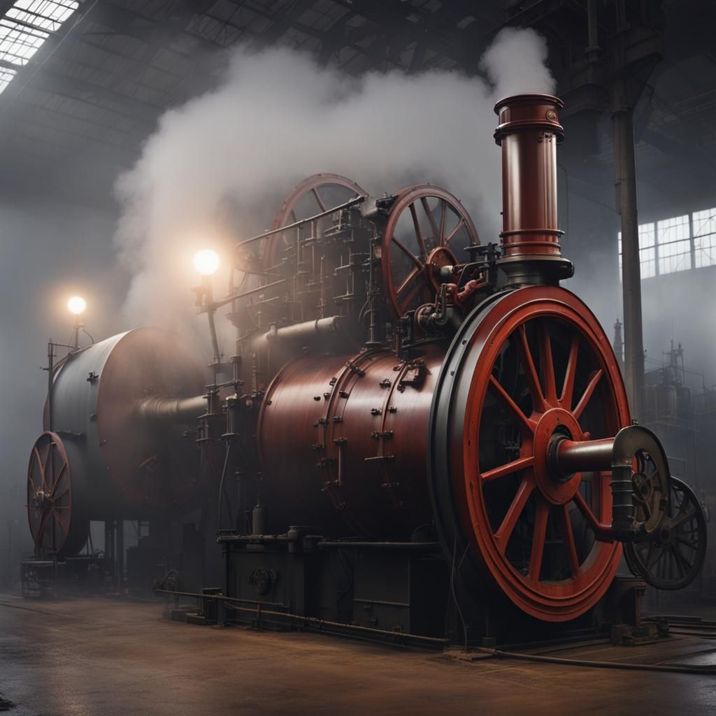 Monstrous Stationary Steam Engine in Fog