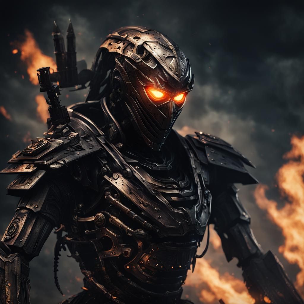 Hyperrealistic Ninja Robot Death Dealer Headshot