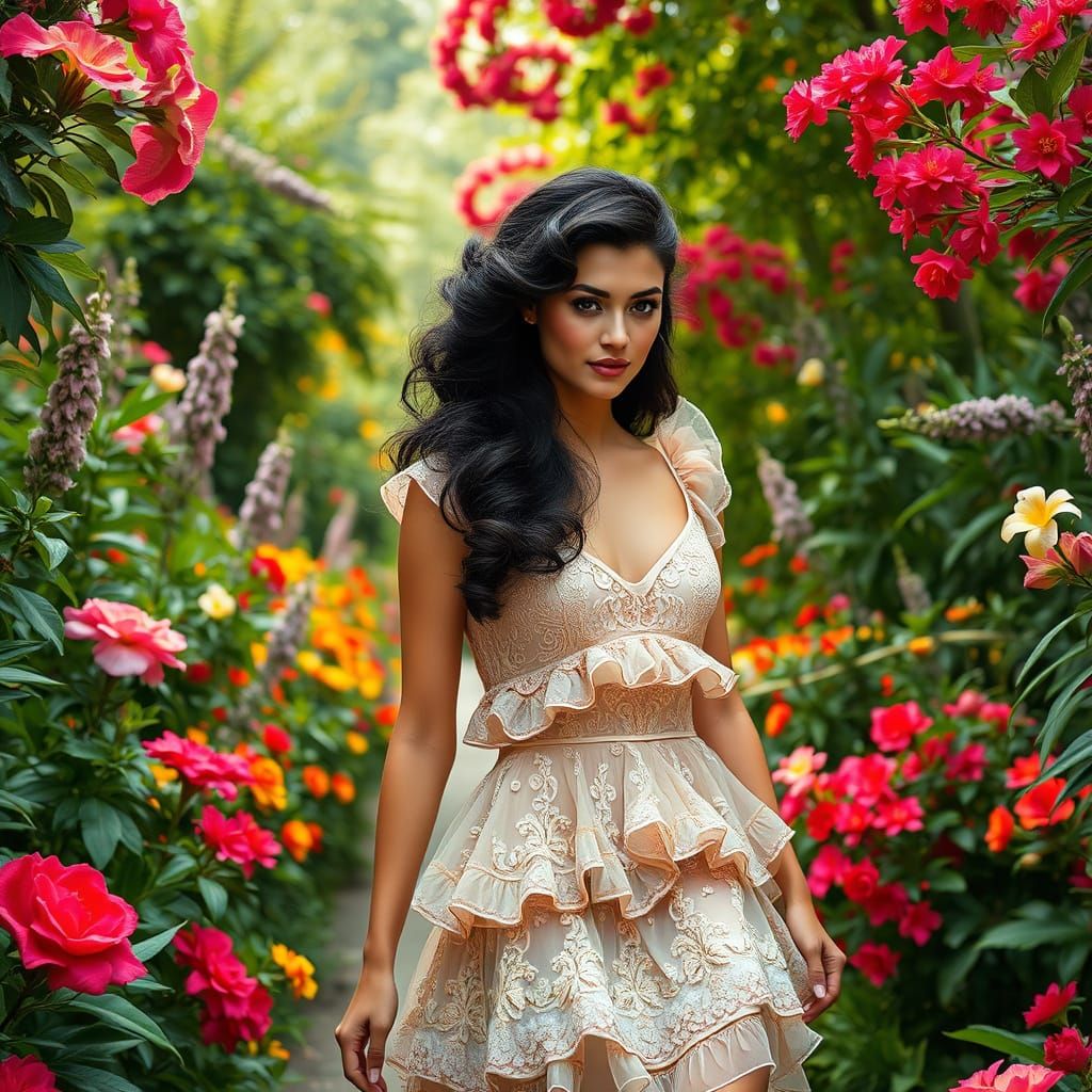Enchanted Garden: Woman in Couture Dress, Art Nouveau Style
