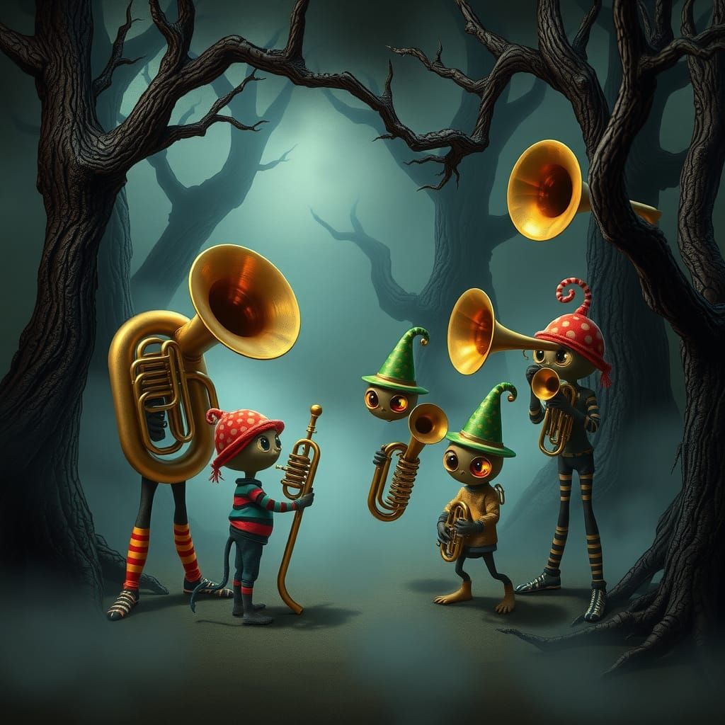 Steampunk Monster Jazz Band in Mystical Forest