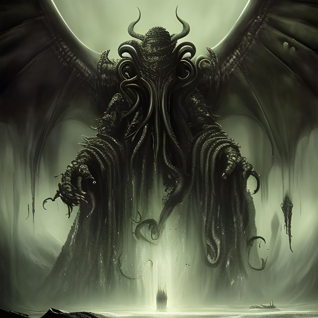 Photorealistic Cthulhu in Dark Ink and Charcoal Style