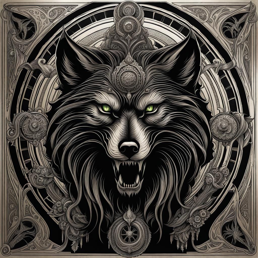 Werewolf in Art Nouveau Style on Papyrus