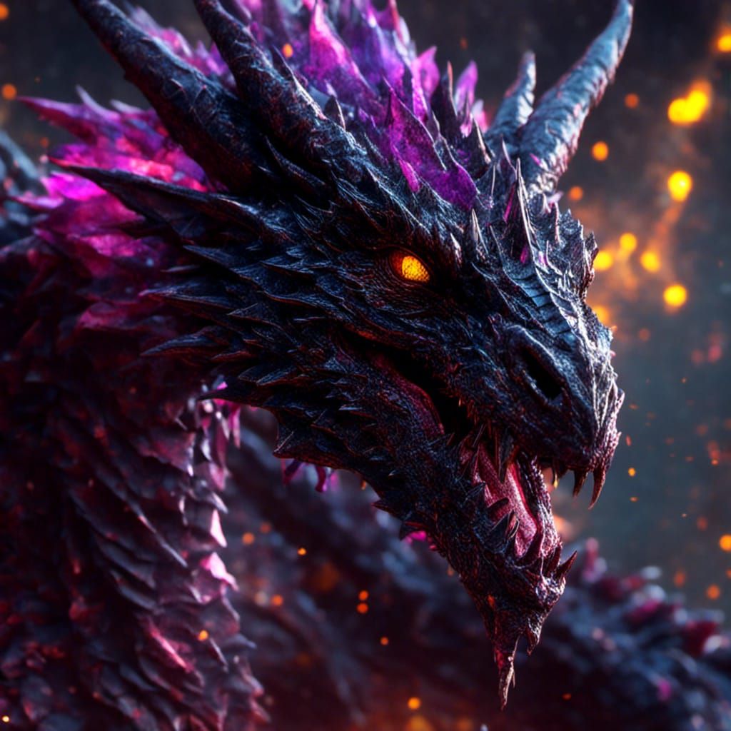 Hyperdetailed Black Dragon Head in Dark Fantasy Style