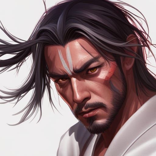 Japanese Warrior Portrait in Hyperdetailed Style