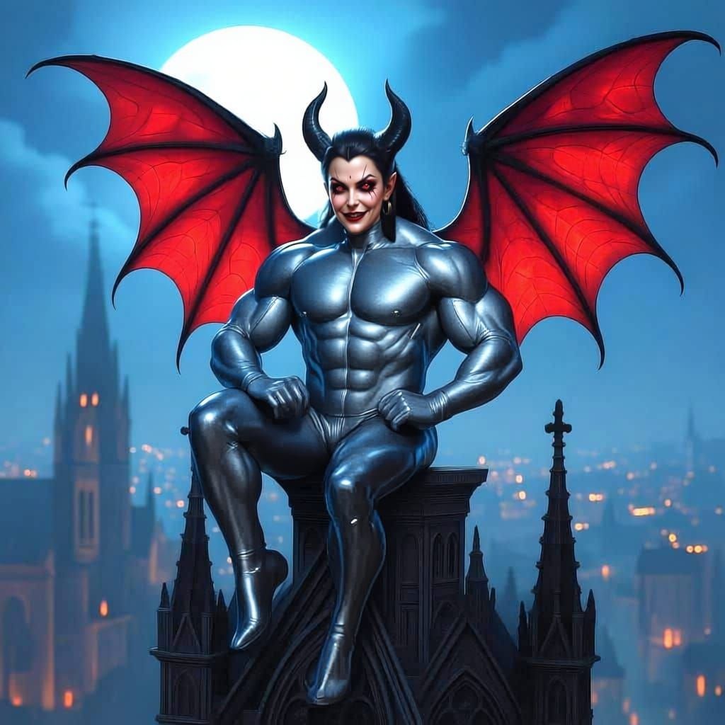 Muscular Latex Demon Fairy on Gothic Cathedral