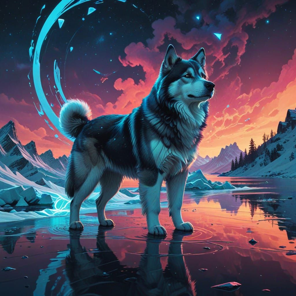 Surreal Alaskan Malamute in Ethereal, Glowing Colors