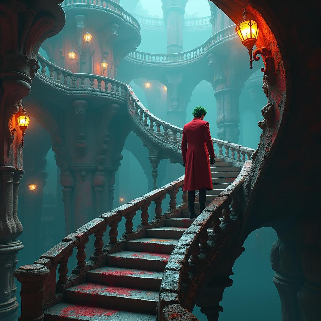 Joker and Robin in Gotham City Carnival, Matte Painting