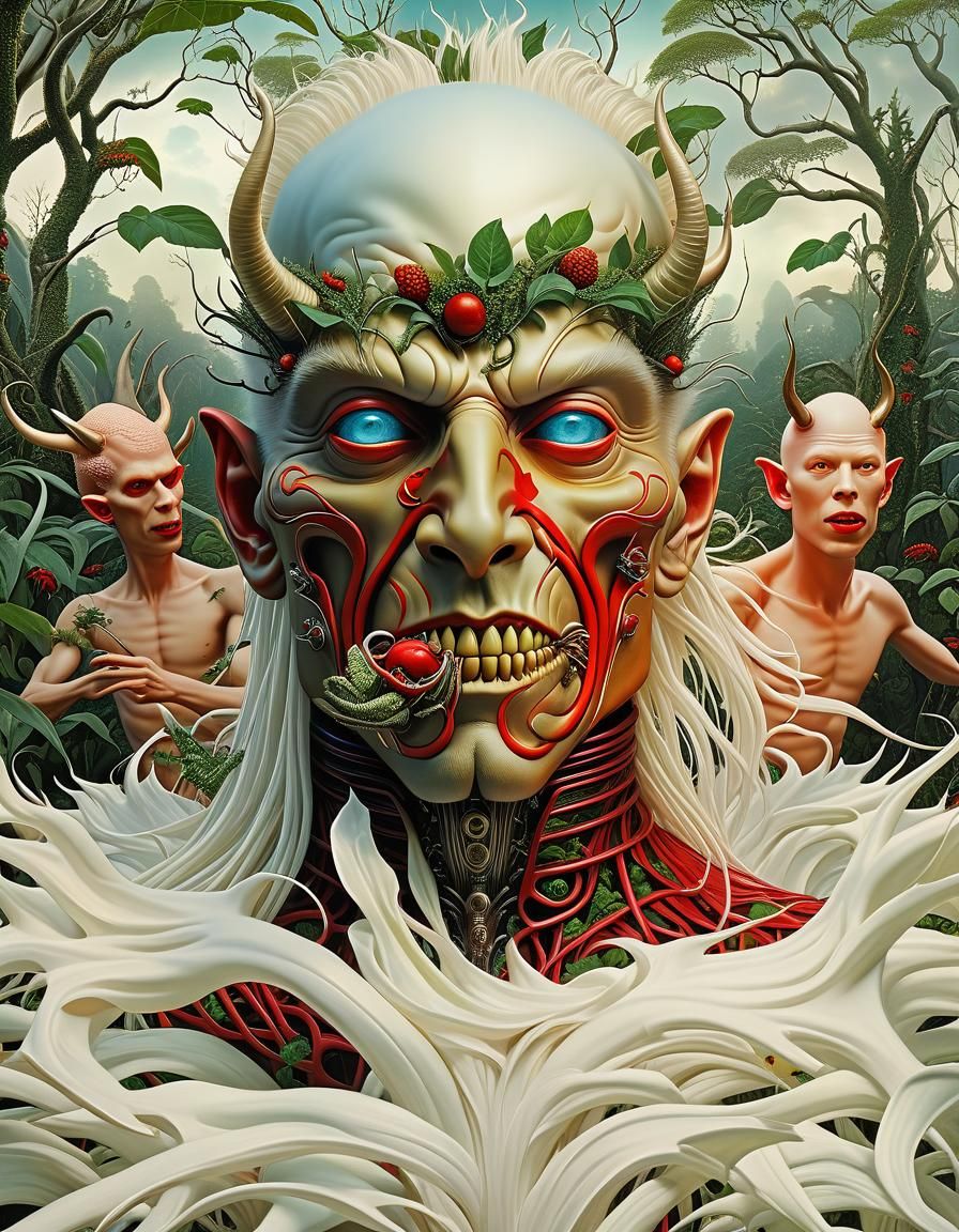 Psychedelic Albino Devil in Surreal Fantasy Landscape