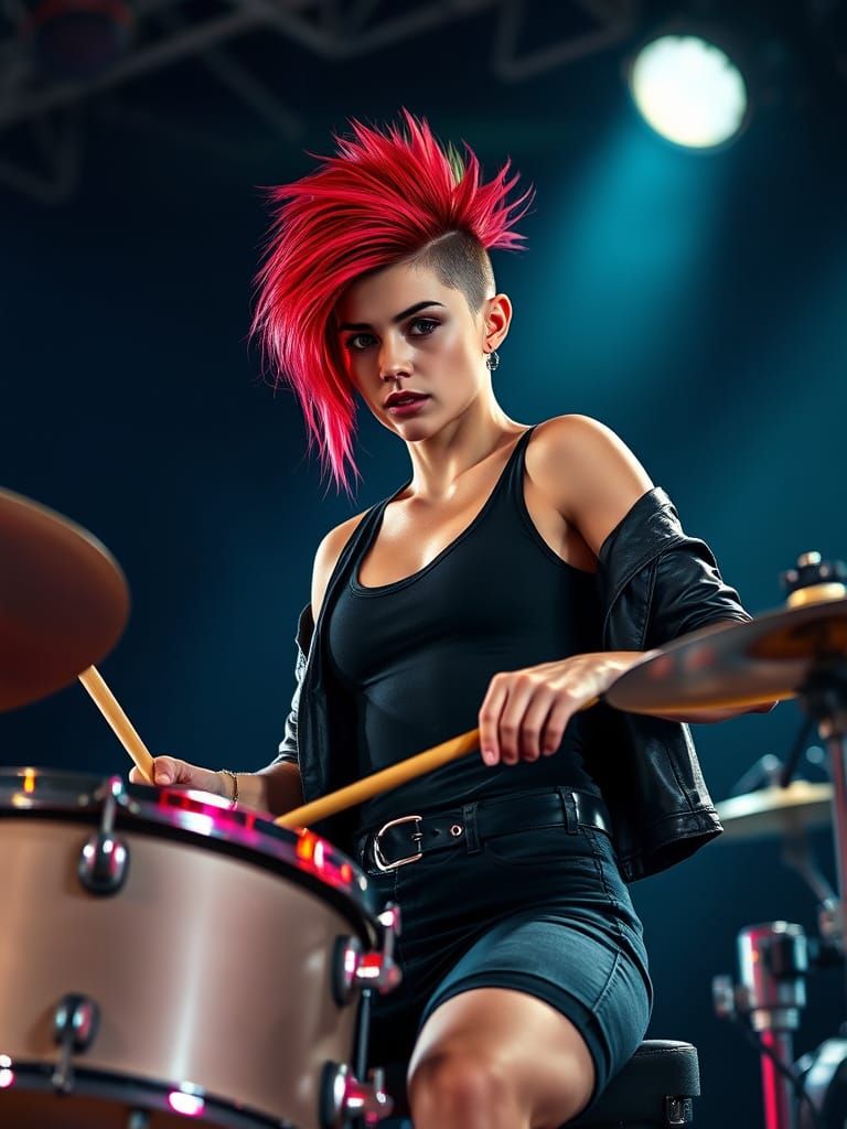 Hyperrealistic Drummer in Cinematic Film Still