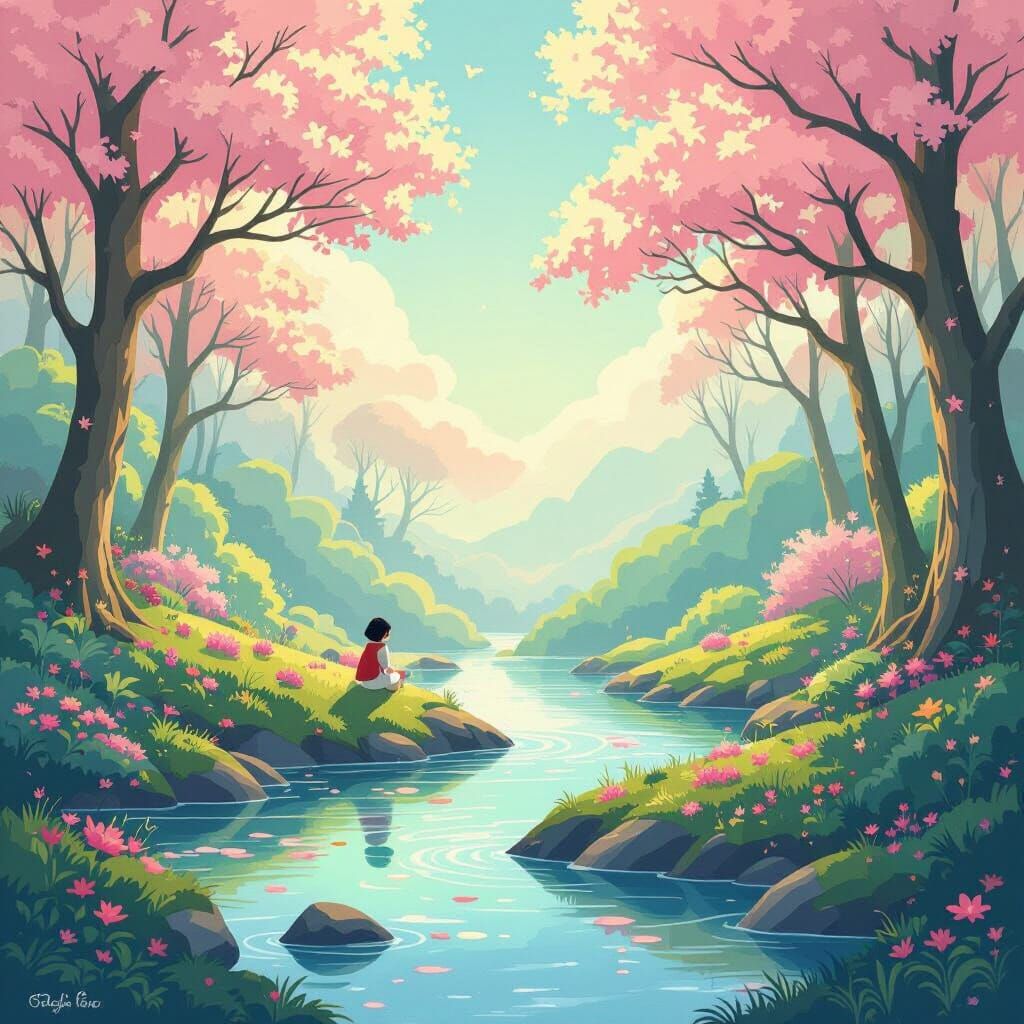 Whimsical Fantasy Scene in Studio Ghibli Style