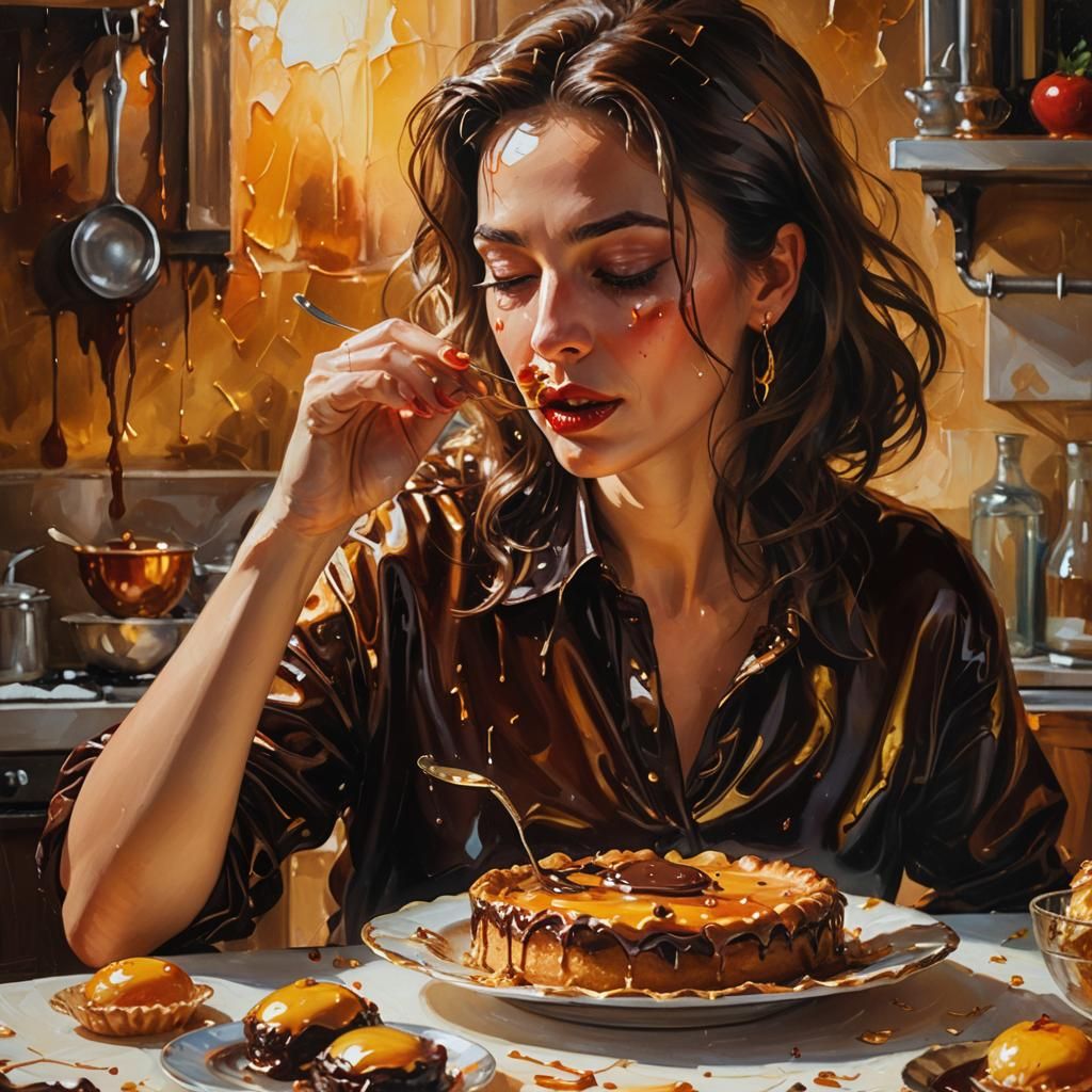Sensual Dessert: A Golden-Lit Indulgence as Oil Painting