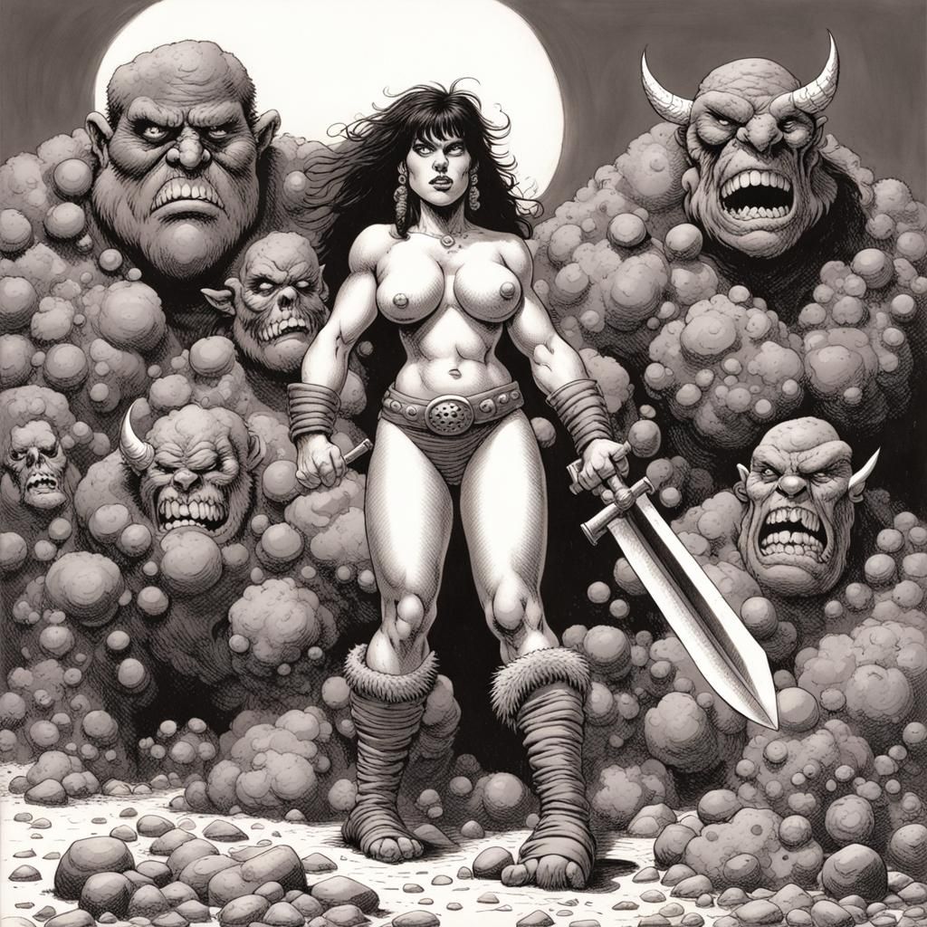 Chubby Female Barbarian in Comic Book Style