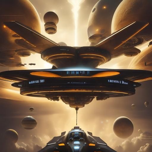 Retro-Futuristic Spaceship Refueling at Space Station