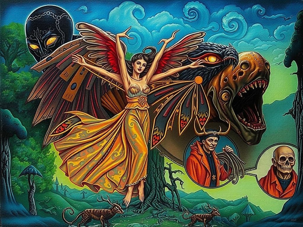 Surreal Fantasy Painting in Cyberpunk Aesthetic