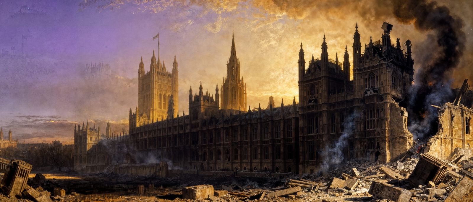 Guy Fawkes' Parliament Destruction in Early Morning Light