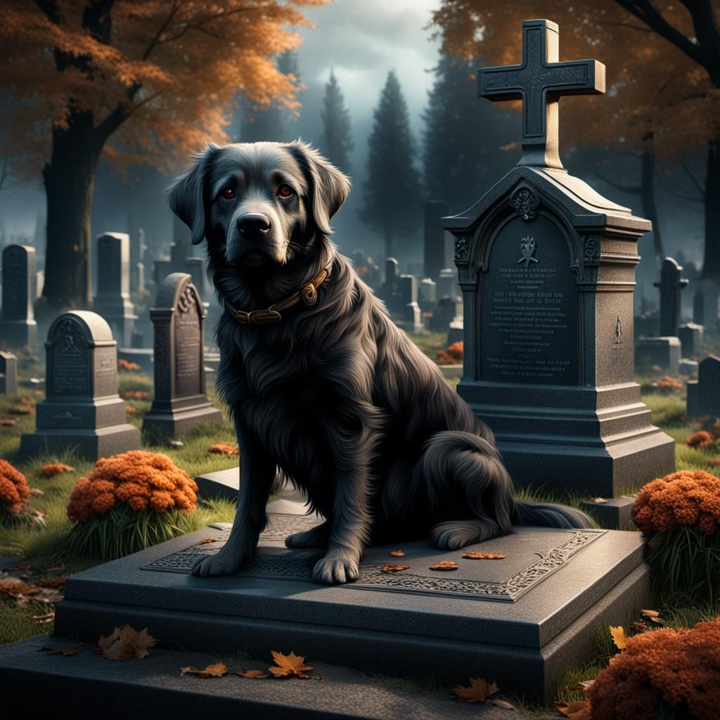 Dog's Loyalty: Grief at the Grave, Detailed Matte Painting