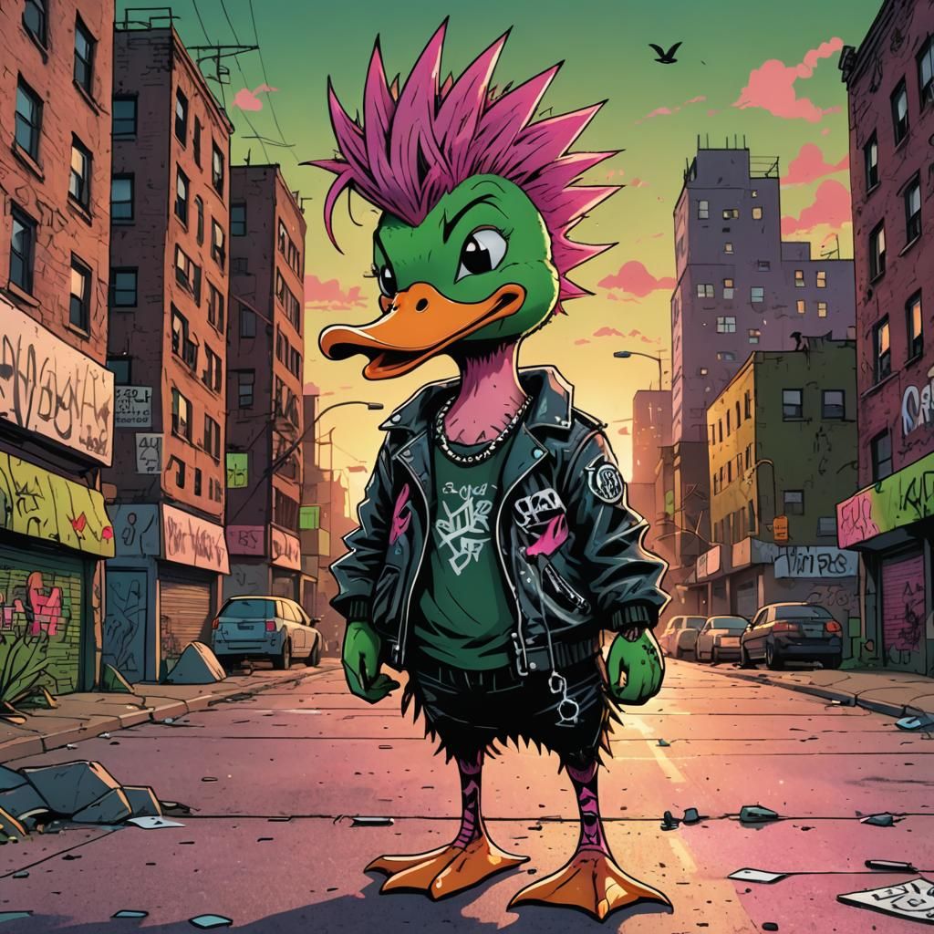 Punk Rock Duck Cartoon Portrait