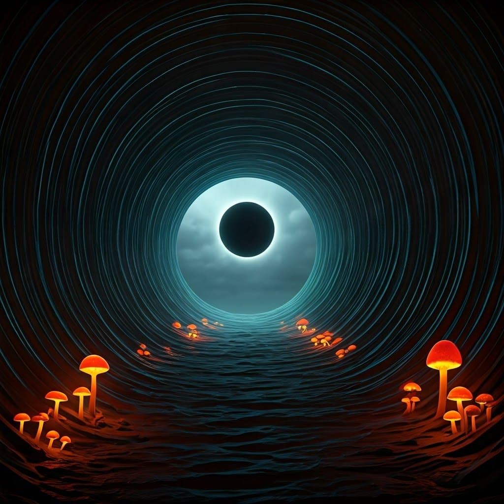 Underworld Tunnel Illuminated by Black Moon in Gothic Style
