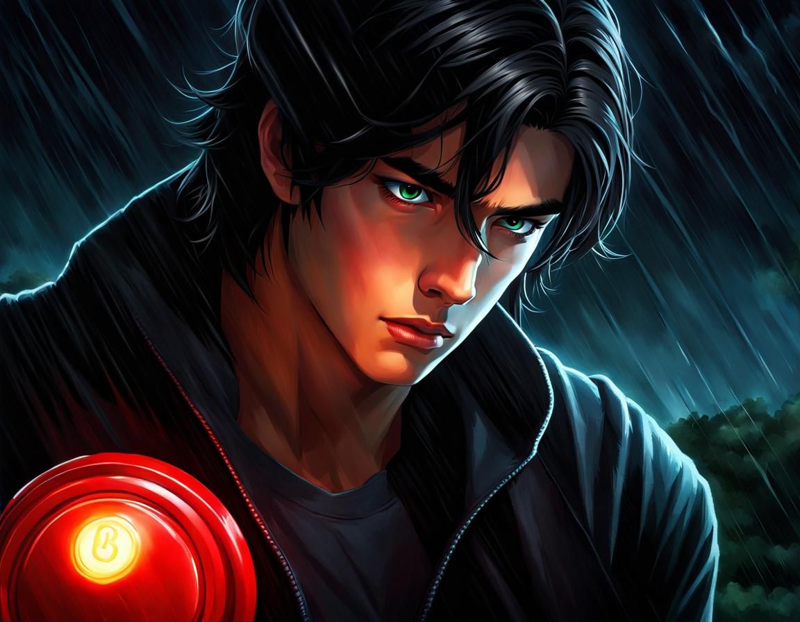 Worried Man Touches Glowing Red Button