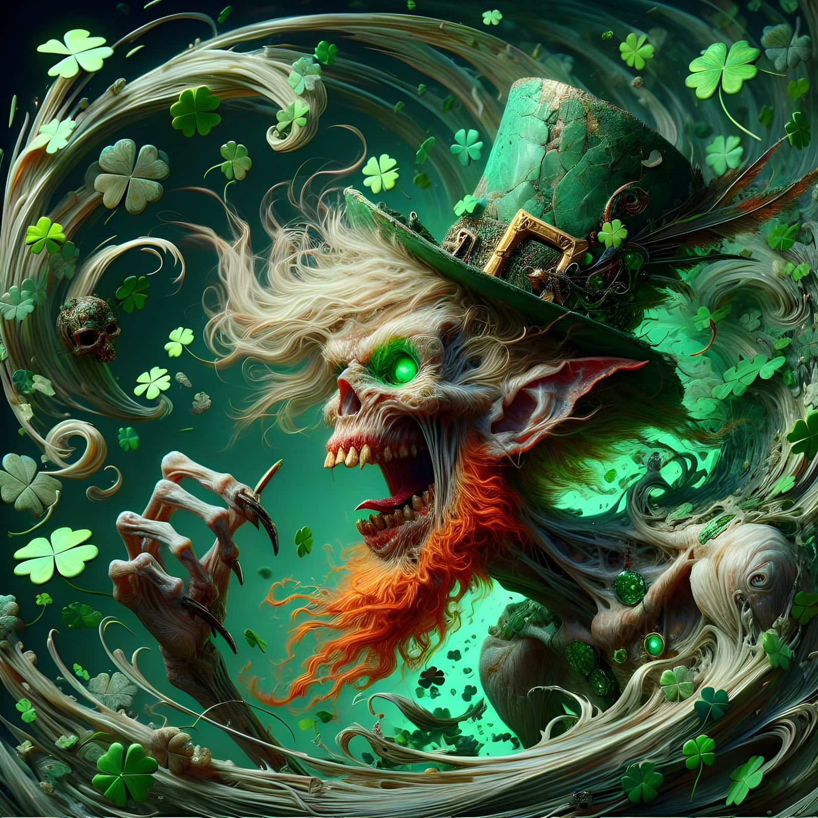 Macabre Leprechaun Elf Erupts from Shamrock Vortex