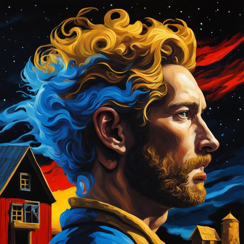 Golden Sky Over Red Barn in Post-Impressionist Style