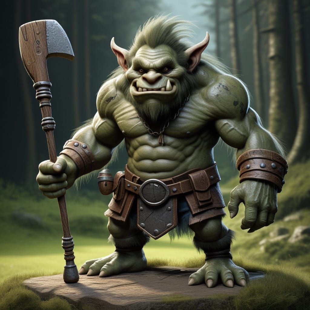 A Mythical Troll Wields a Mighty Wooden Club in a Dark Fanta...