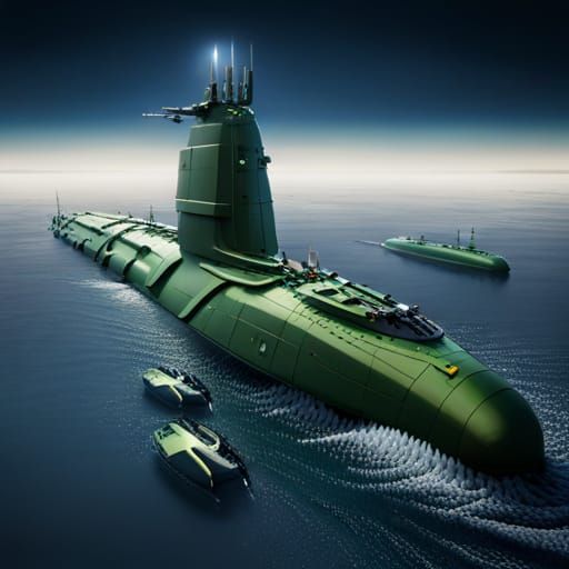 Futuristic Submarine Surrounded by Battleships in Unreal Eng...