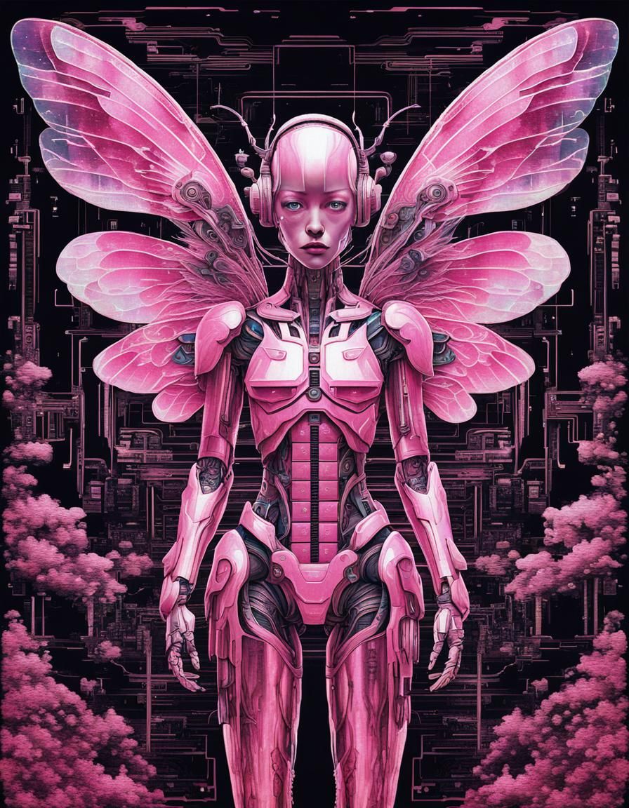 Cybernetic Surrealist with Pink Fairy Wings