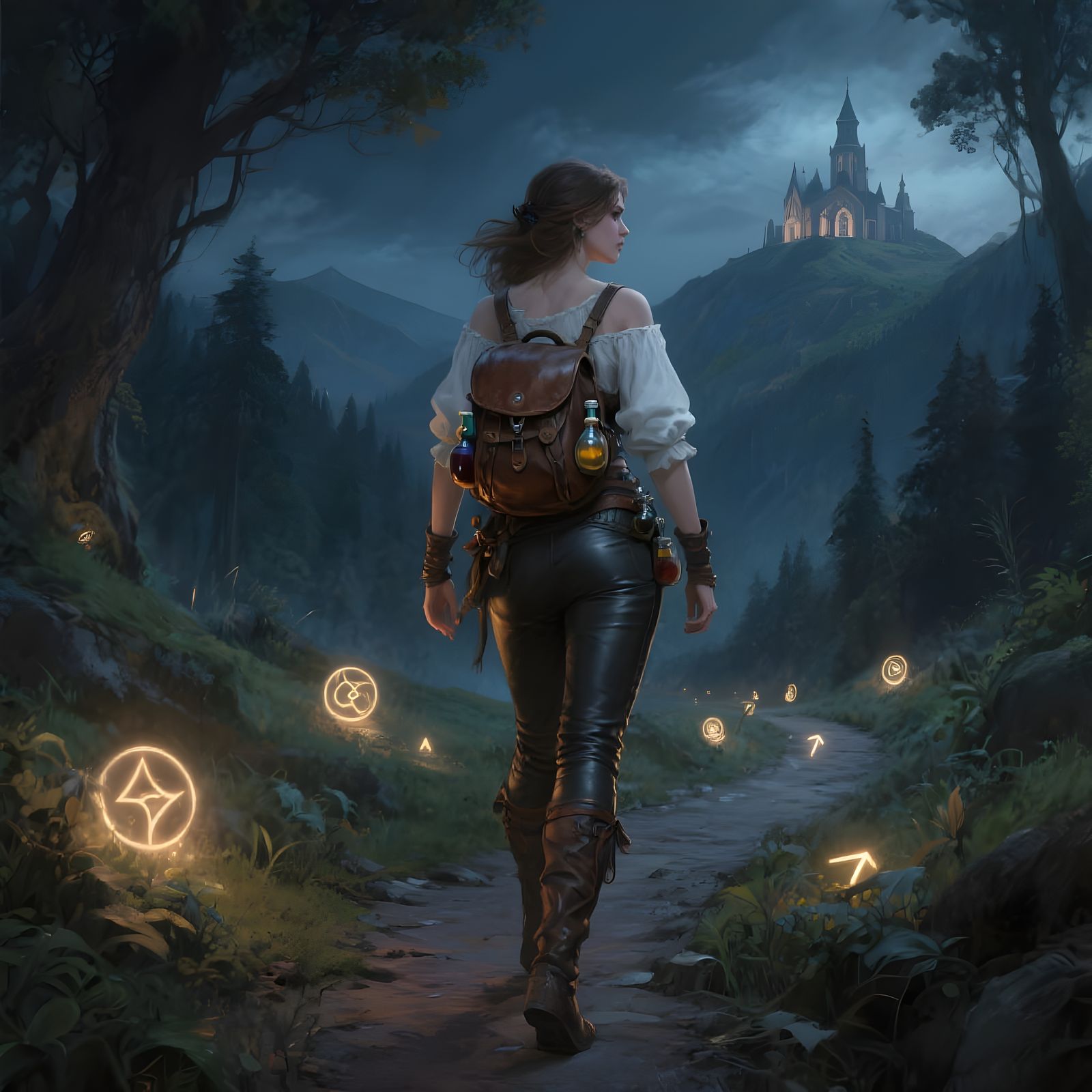 Fantasy Adventuress on Pilgrimage at Night
